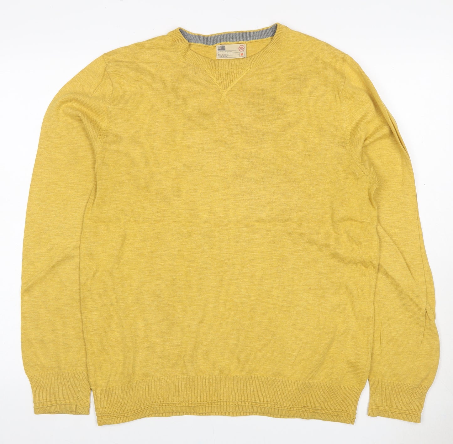 M&S Men Yellow M Cotton Crew Neck Lightweight Pullover Jumper