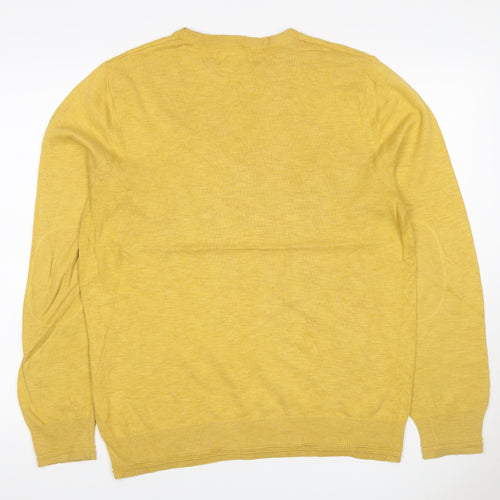 M&S Men Yellow M Cotton Crew Neck Lightweight Pullover Jumper