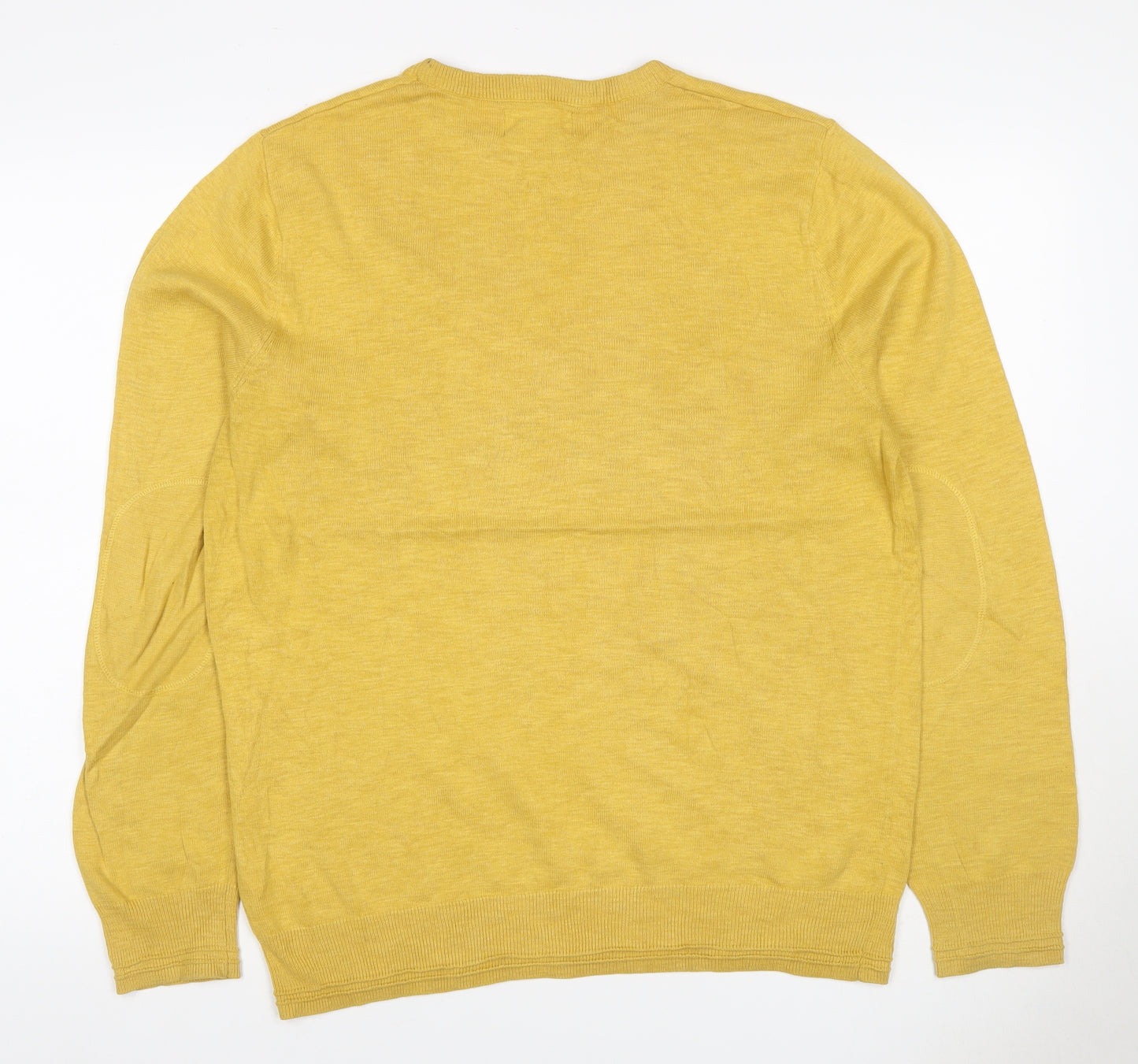 M&S Men Yellow M Cotton Crew Neck Lightweight Pullover Jumper