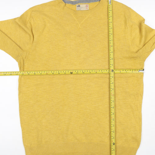 M&S Men Yellow M Cotton Crew Neck Lightweight Pullover Jumper