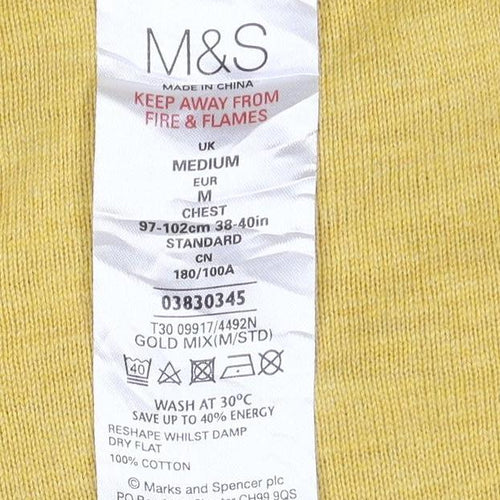 M&S Men Yellow M Cotton Crew Neck Lightweight Pullover Jumper