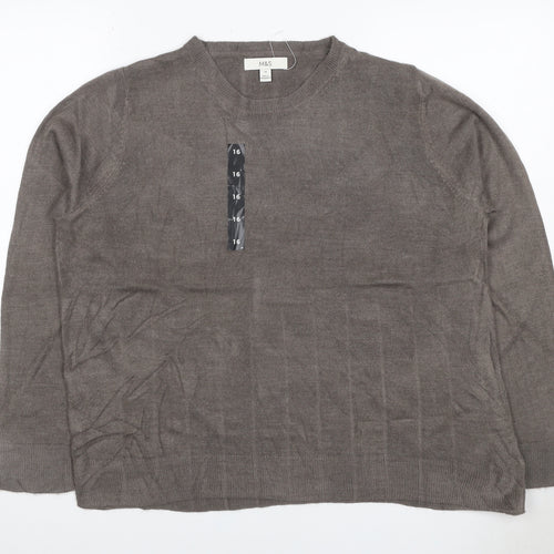 Marks and Spencer Womens Brown Size 16 Cashmere Crew Neck Jumper