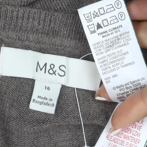 Marks and Spencer Womens Brown Size 16 Cashmere Crew Neck Jumper