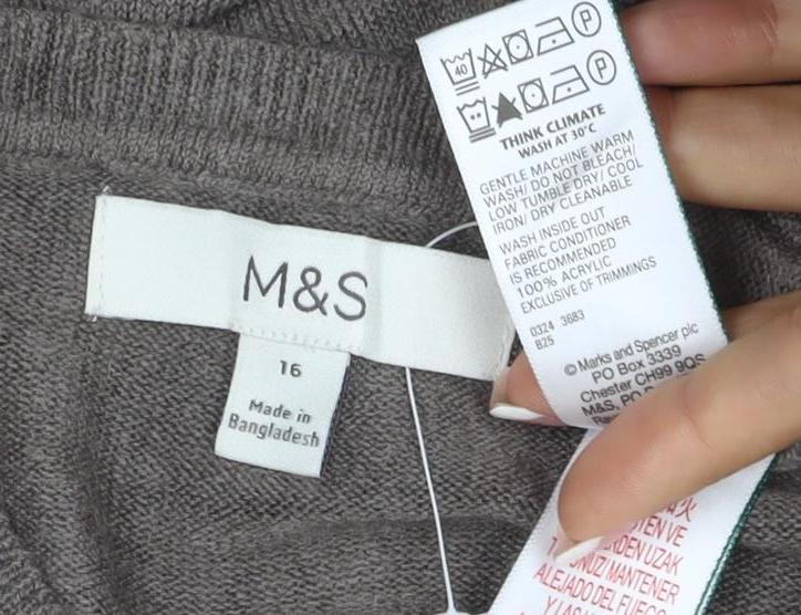Marks and Spencer Womens Brown Size 16 Cashmere Crew Neck Jumper