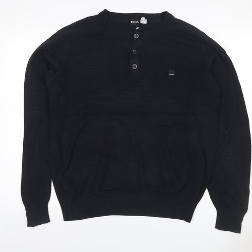 Bench Men’s Black M Henley Cotton Blend Knit Jumper Logo