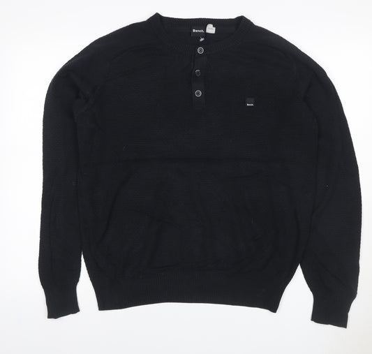 Bench Men’s Black M Henley Cotton Blend Knit Jumper Logo