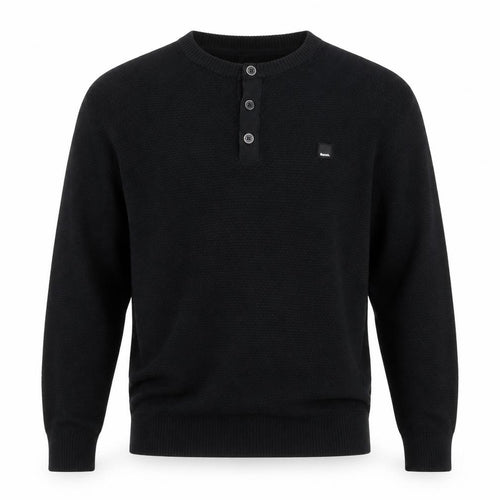 Bench Men’s Black M Henley Cotton Blend Knit Jumper Logo