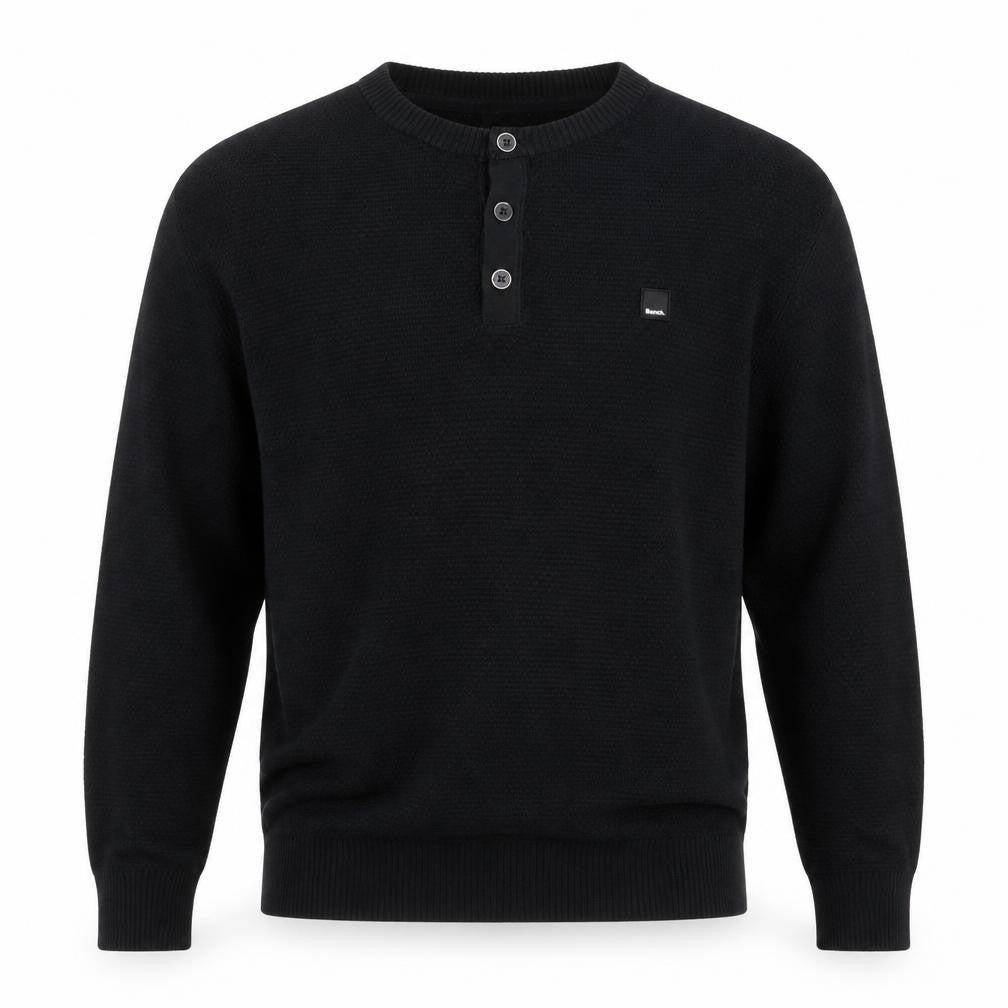 Bench Men’s Black M Henley Cotton Blend Knit Jumper Logo