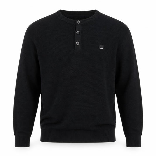 Bench Men’s Black M Henley Cotton Blend Knit Jumper Logo