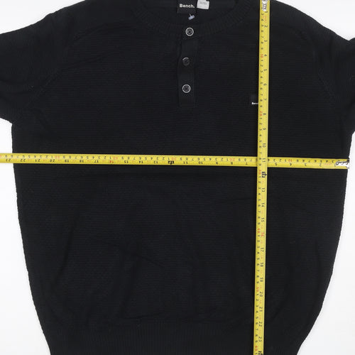 Bench Men’s Black M Henley Cotton Blend Knit Jumper Logo