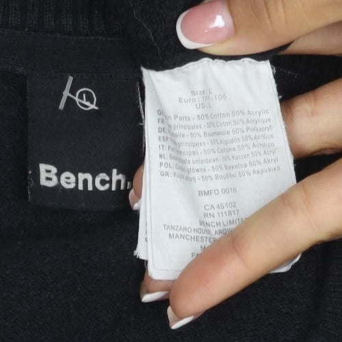 Bench Men’s Black M Henley Cotton Blend Knit Jumper Logo