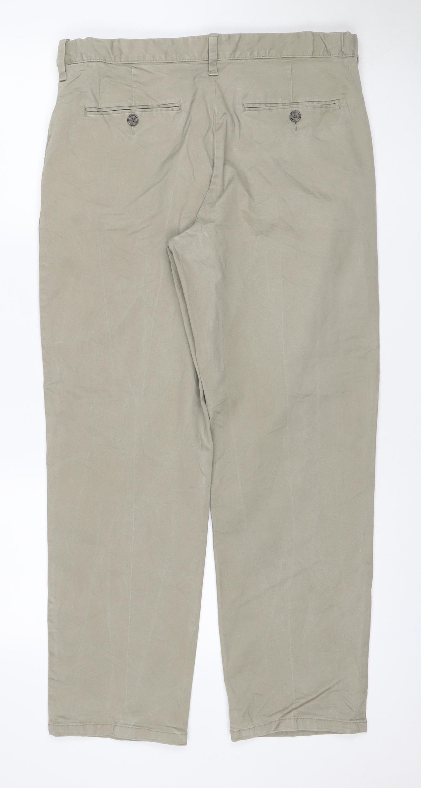 Marks & Spencer Men Beige 34/29 Regular Fit Stretch Chino Trousers