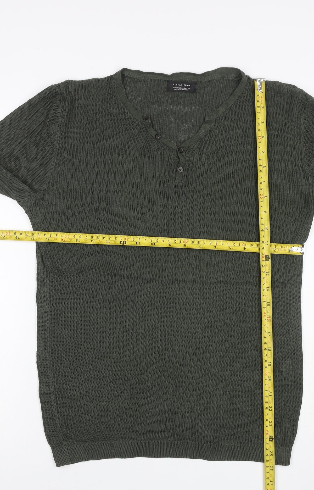 Brand and care label for Zara Man Men's Green M Henley Button Knit Jumper Long Sleeve