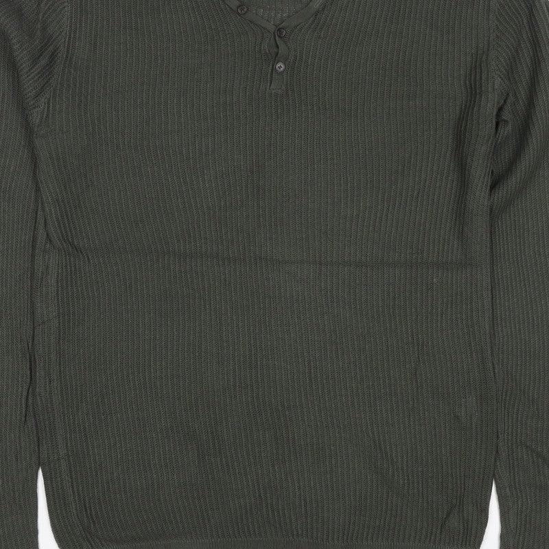 Additional view of Zara Man Men's Green M Henley Button Knit Jumper Long Sleeve