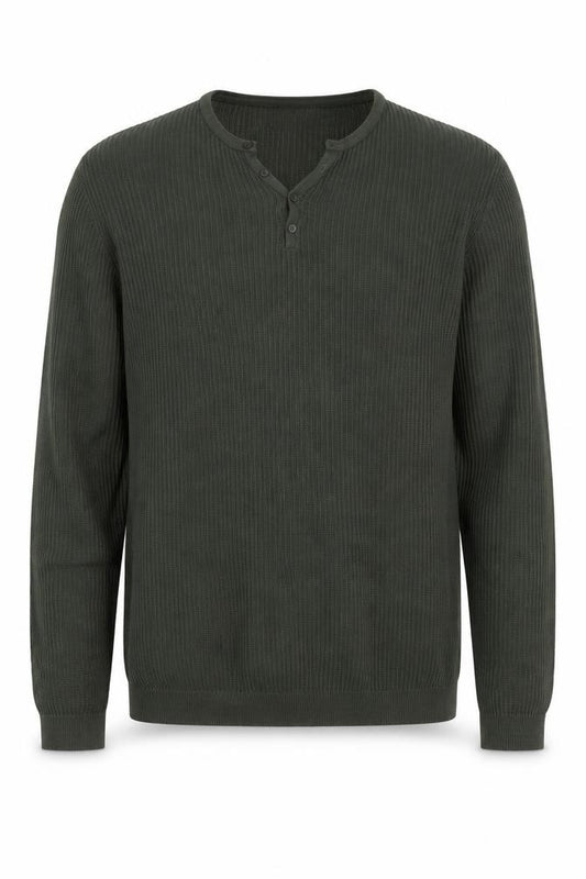 Zara Man Men's Green M Henley Button Knit Jumper Long Sleeve