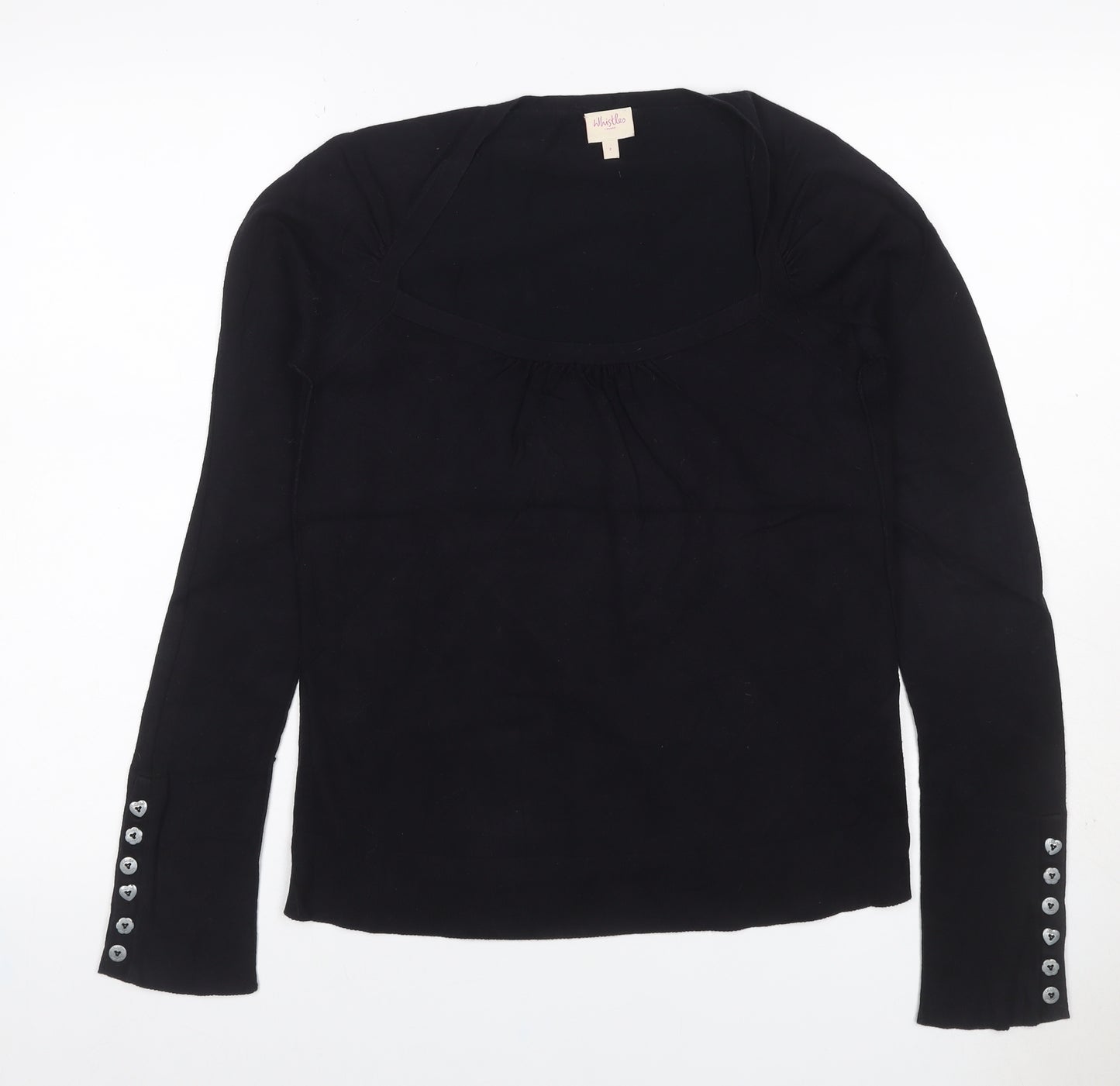 Whistles Women Black UK 10 Scoop Neck Cotton Blend Button Cuff Jumper