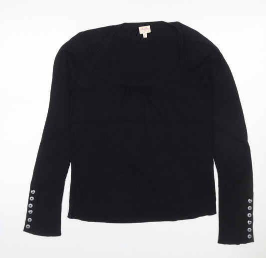 Whistles Women Black UK 10 Scoop Neck Cotton Blend Button Cuff Jumper