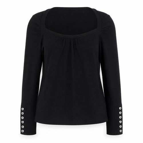 Whistles Women Black UK 10 Scoop Neck Cotton Blend Button Cuff Jumper