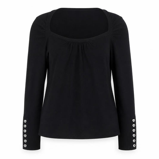 Whistles Women Black UK 10 Scoop Neck Cotton Blend Button Cuff Jumper