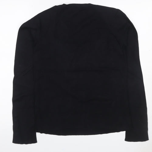 Whistles Women Black UK 10 Scoop Neck Cotton Blend Button Cuff Jumper