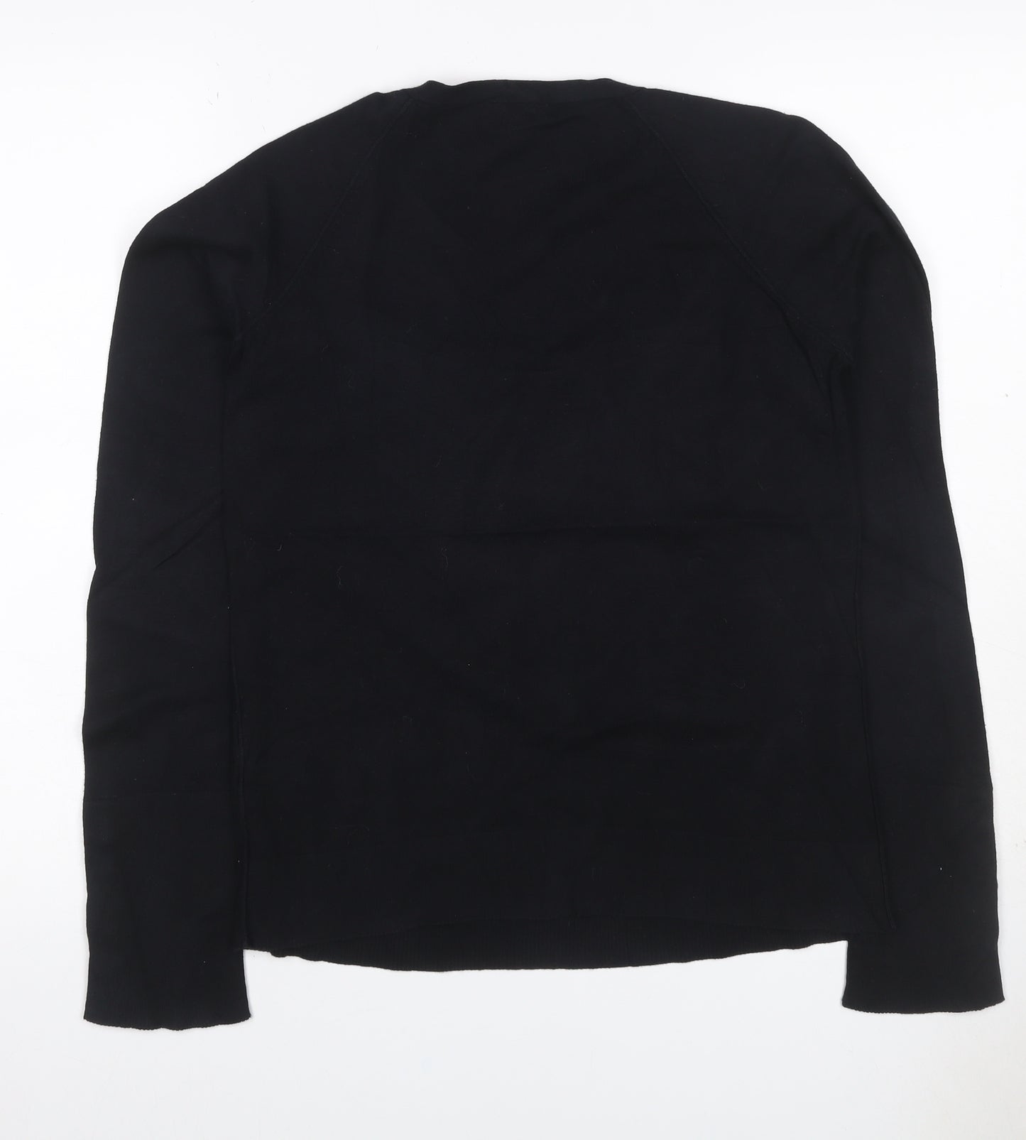 Whistles Women Black UK 10 Scoop Neck Cotton Blend Button Cuff Jumper