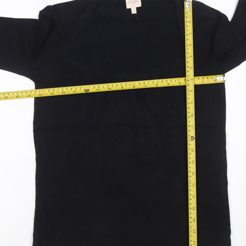 Whistles Women Black UK 10 Scoop Neck Cotton Blend Button Cuff Jumper