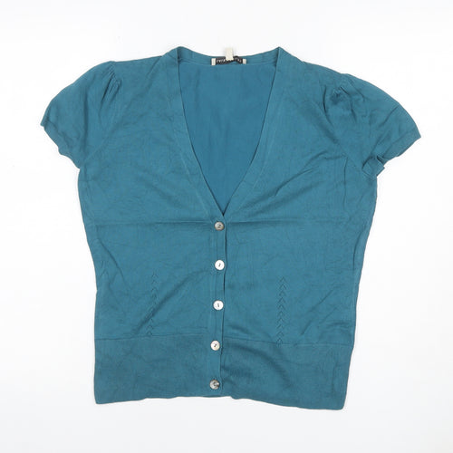Laura Ashley Women’s Blue UK 12 V-Neck Short Sleeve Button Cardigan