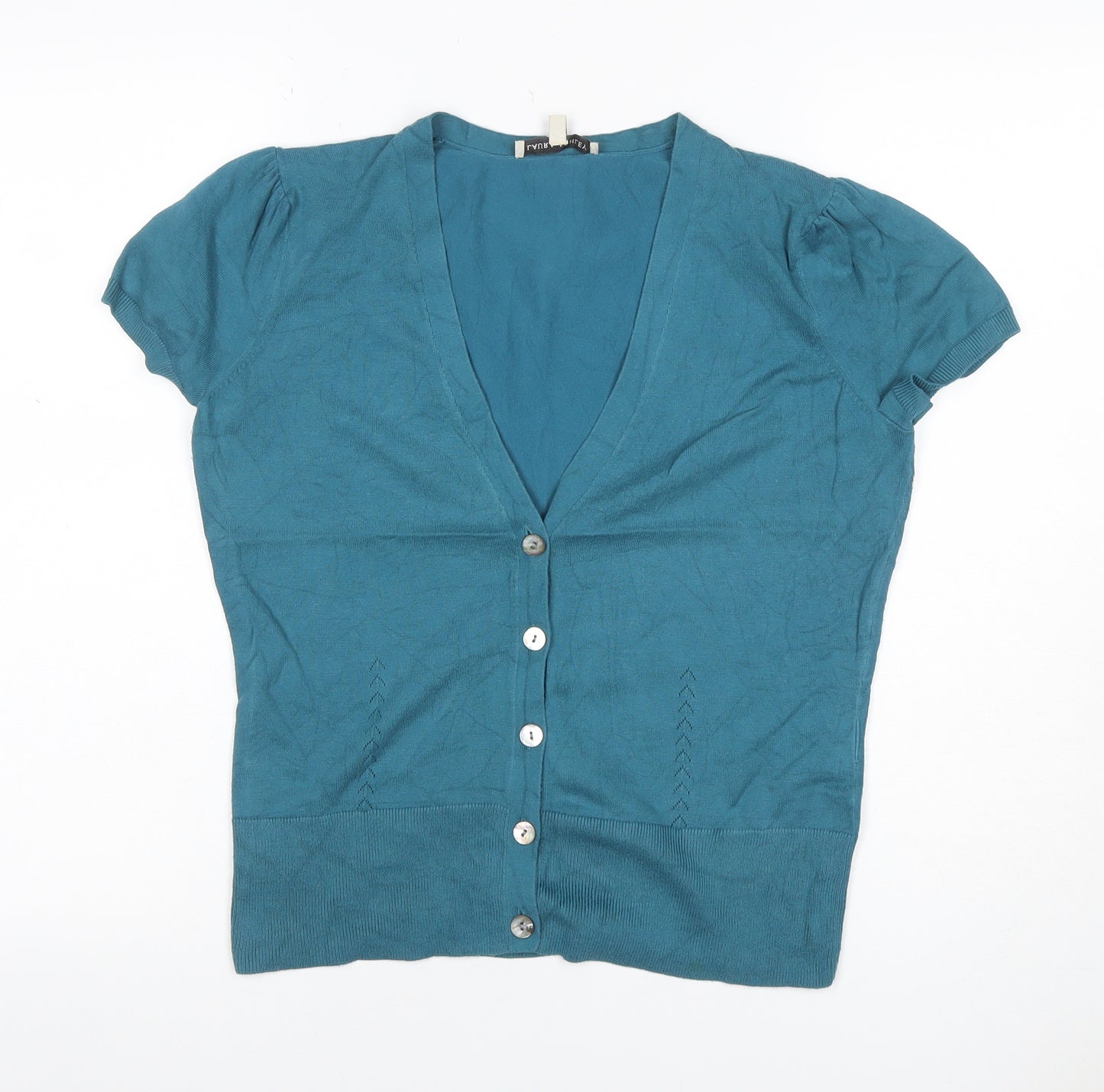 Laura Ashley Women’s Blue UK 12 V-Neck Short Sleeve Button Cardigan