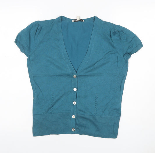 Laura Ashley Women’s Blue UK 12 V-Neck Short Sleeve Button Cardigan