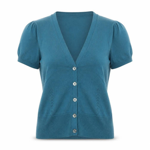Laura Ashley Women’s Blue UK 12 V-Neck Short Sleeve Button Cardigan