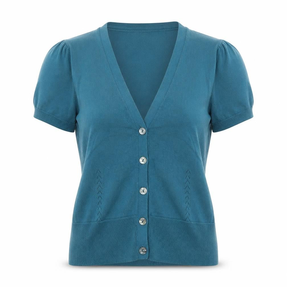 Laura Ashley Women’s Blue UK 12 V-Neck Short Sleeve Button Cardigan