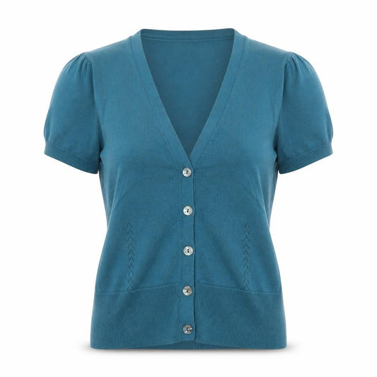 Laura Ashley Women’s Blue UK 12 V-Neck Short Sleeve Button Cardigan