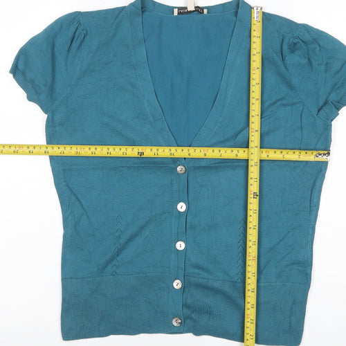 Laura Ashley Women’s Blue UK 12 V-Neck Short Sleeve Button Cardigan