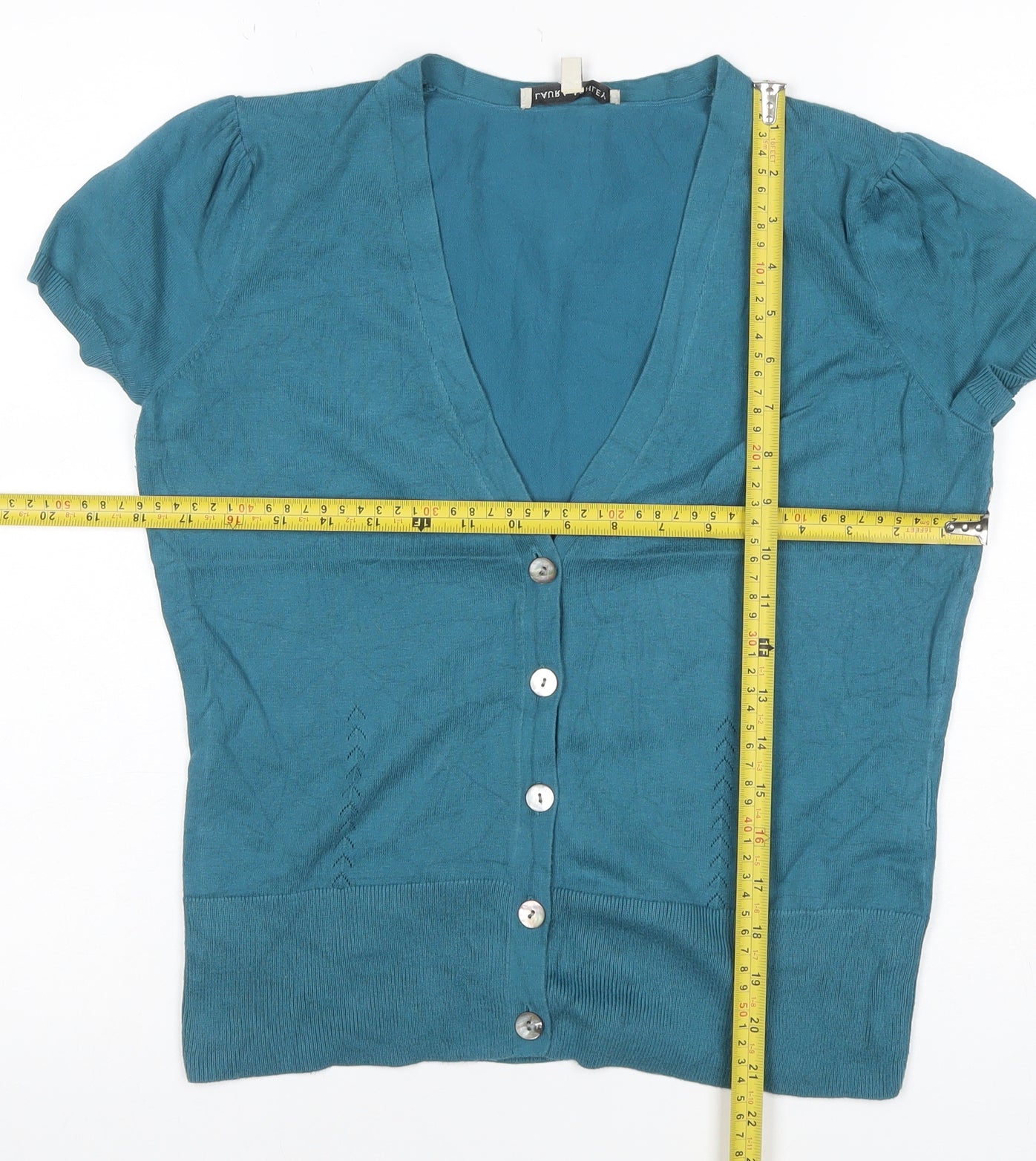 Laura Ashley Women’s Blue UK 12 V-Neck Short Sleeve Button Cardigan