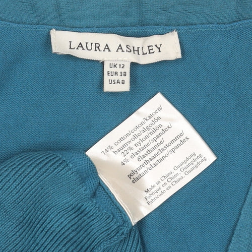 Laura Ashley Women’s Blue UK 12 V-Neck Short Sleeve Button Cardigan