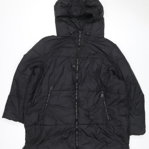 Primark Women Black L Hooded Puffer Jacket Quilted Zip Pockets