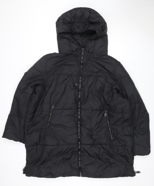 Primark Women Black L Hooded Puffer Jacket Quilted Zip Pockets