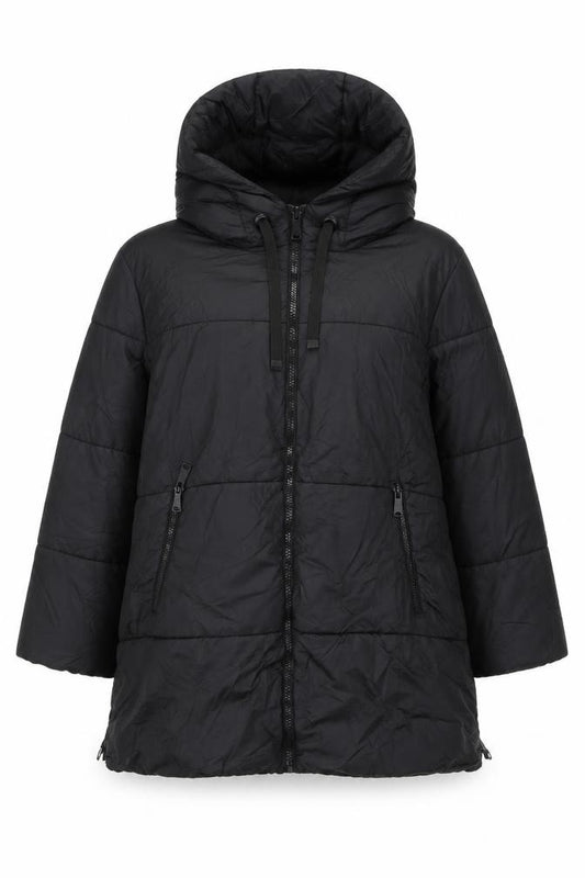 Primark Women Black L Hooded Puffer Jacket Quilted Zip Pockets