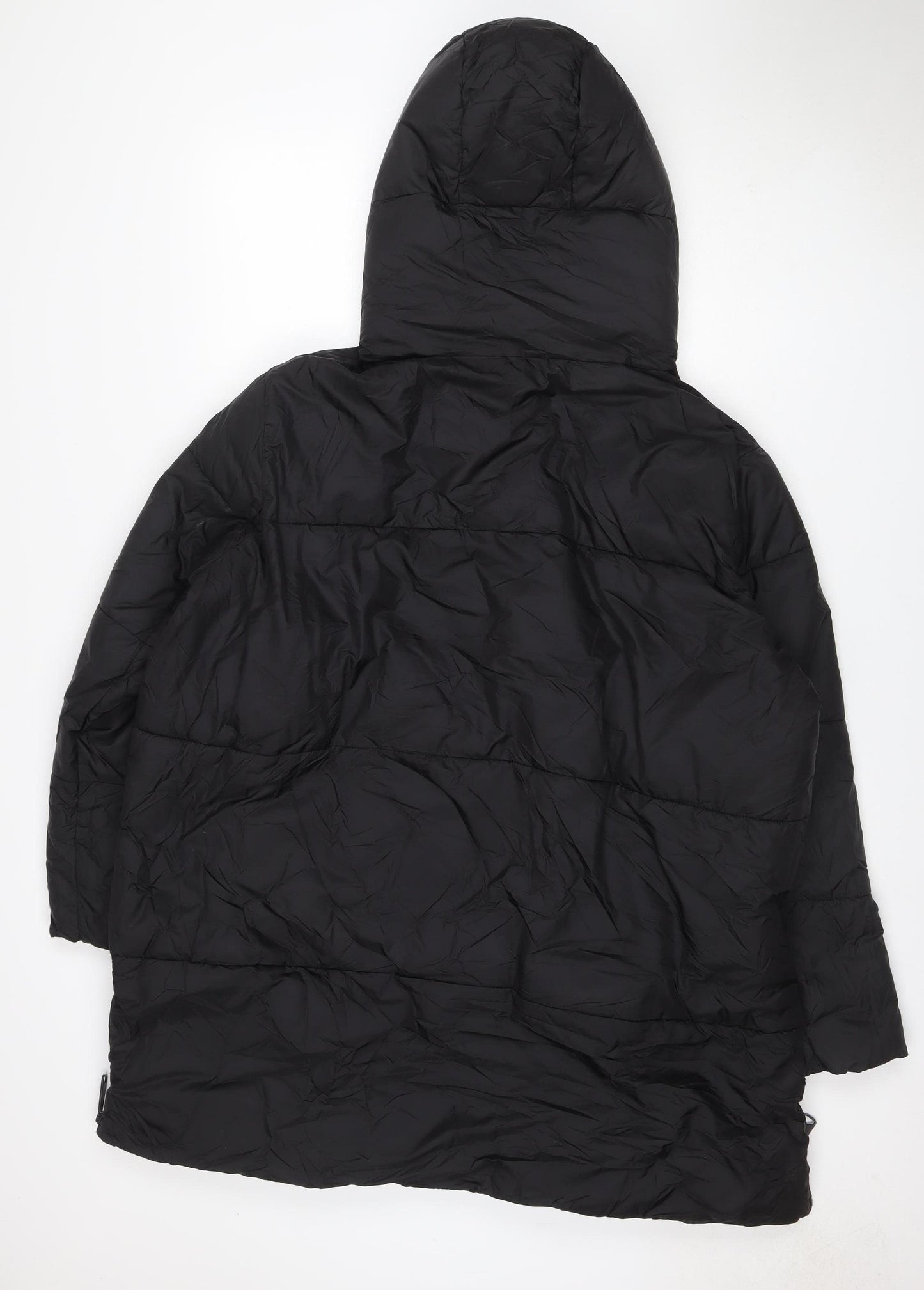 Primark Women Black L Hooded Puffer Jacket Quilted Zip Pockets
