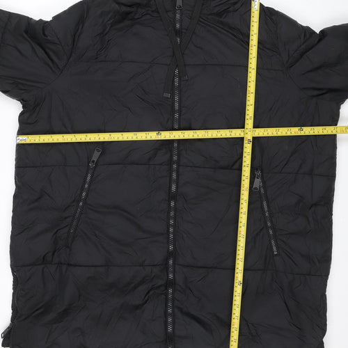 Primark Women Black L Hooded Puffer Jacket Quilted Zip Pockets