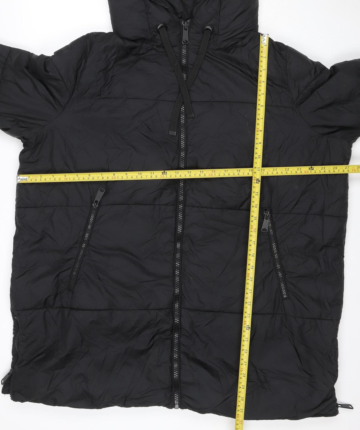Primark Women Black L Hooded Puffer Jacket Quilted Zip Pockets