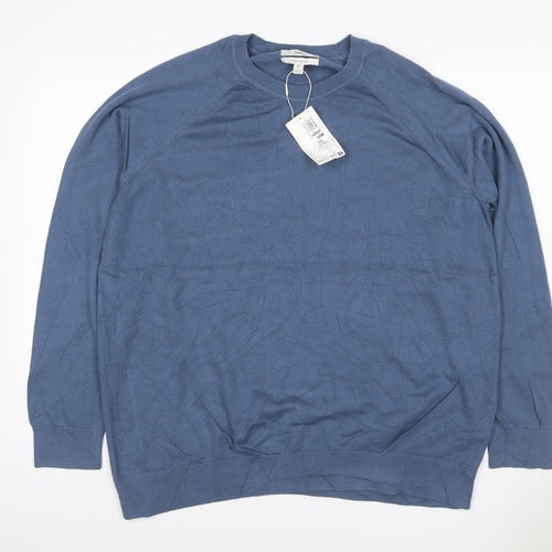 M&S Men’s Blue 2XL Pure Cotton Crew Neck Knit Pullover Jumper