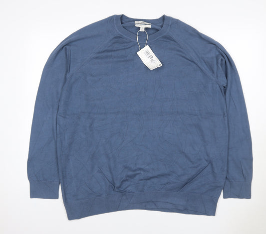 M&S Men’s Blue 2XL Pure Cotton Crew Neck Knit Pullover Jumper