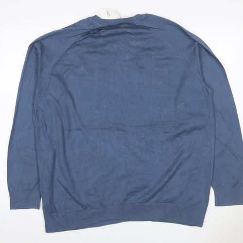M&S Men’s Blue 2XL Pure Cotton Crew Neck Knit Pullover Jumper