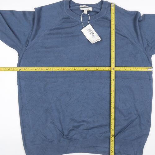 M&S Men’s Blue 2XL Pure Cotton Crew Neck Knit Pullover Jumper
