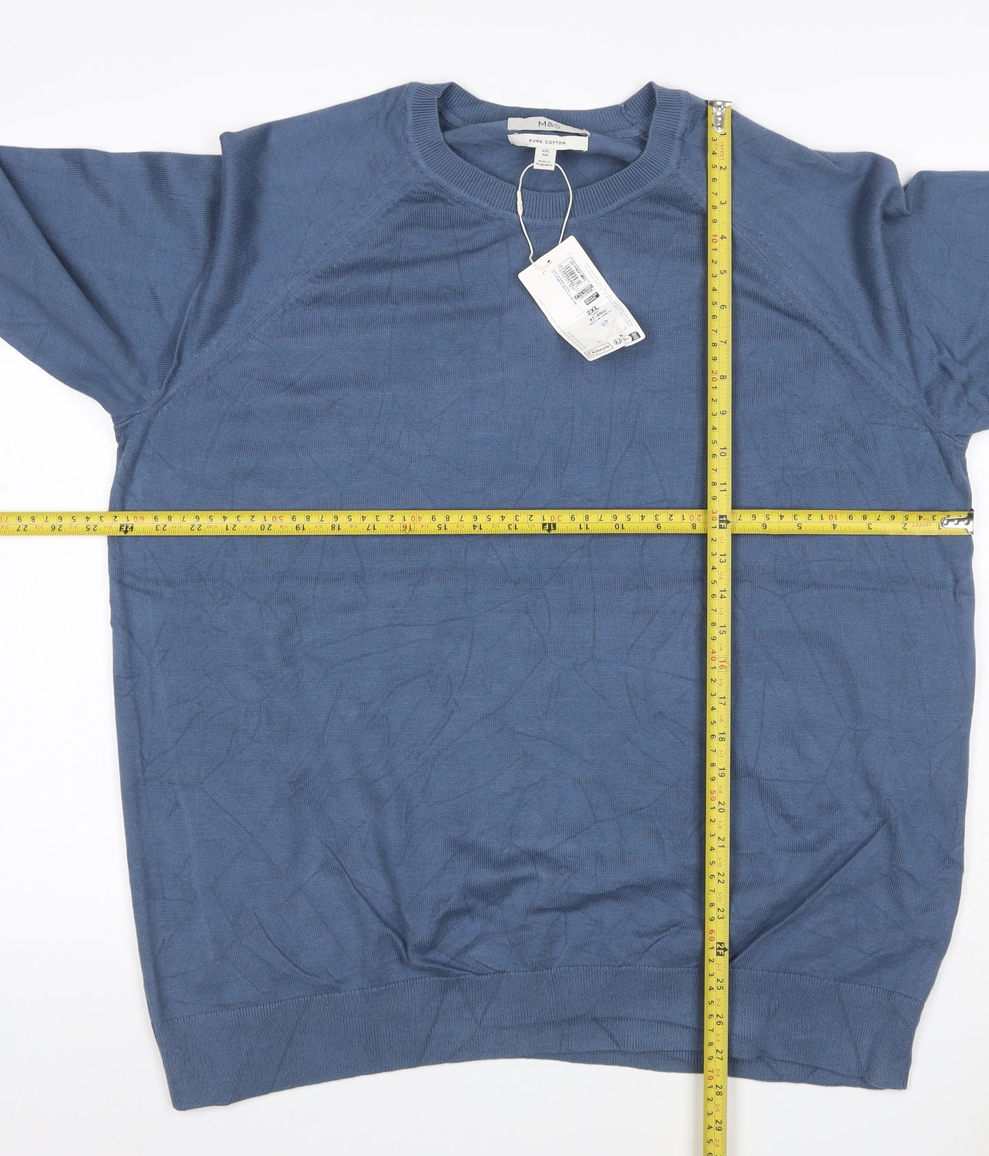 M&S Men’s Blue 2XL Pure Cotton Crew Neck Knit Pullover Jumper