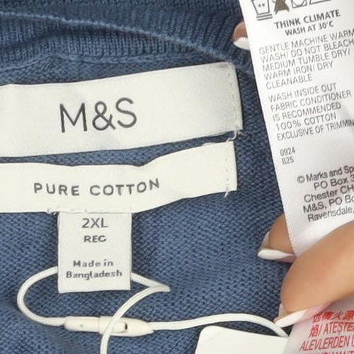 M&S Men’s Blue 2XL Pure Cotton Crew Neck Knit Pullover Jumper