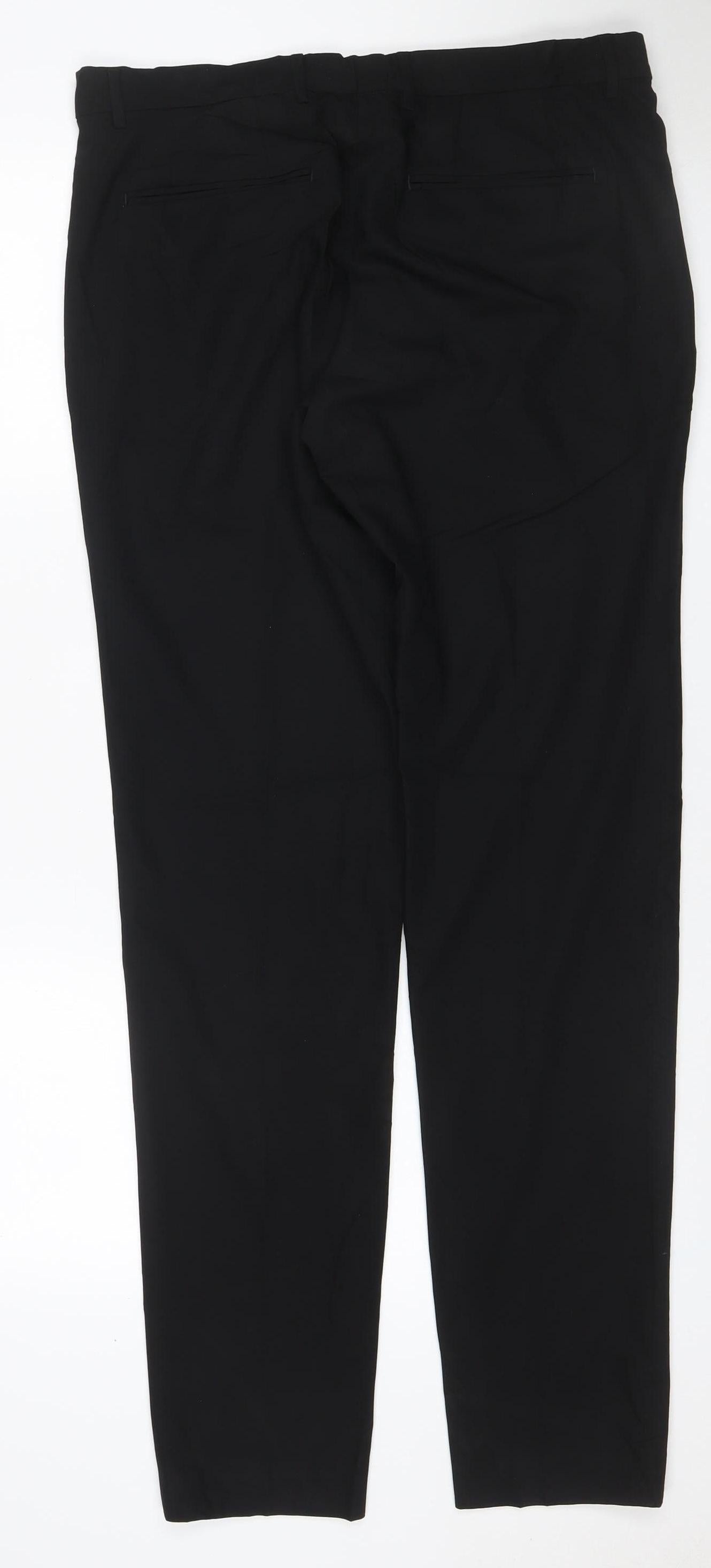Zara Women Black UK 14 Straight Tailored Viscose Blend Dress Trousers
