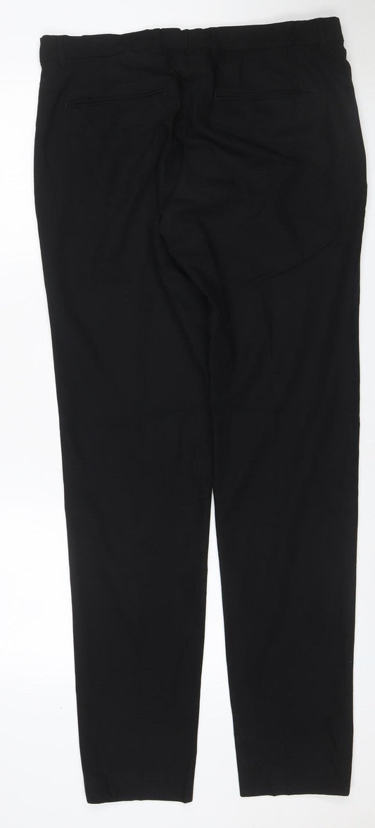 Zara Women Black UK 14 Straight Tailored Viscose Blend Dress Trousers