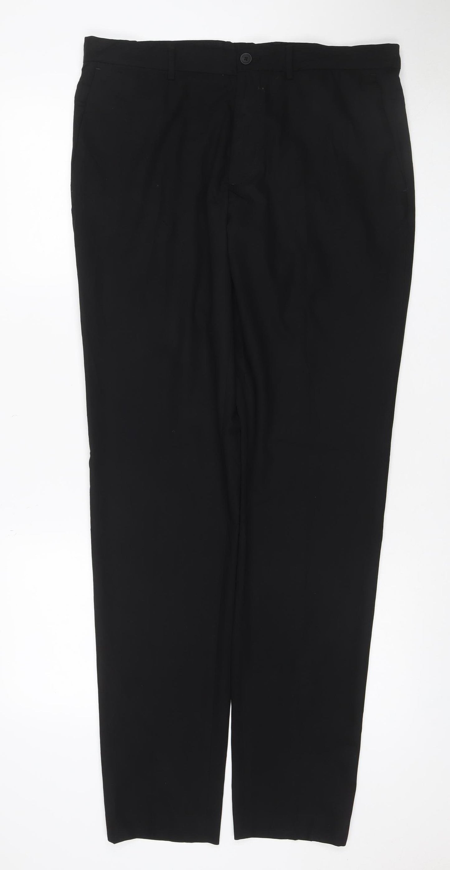 Zara Women Black UK 14 Straight Tailored Viscose Blend Dress Trousers